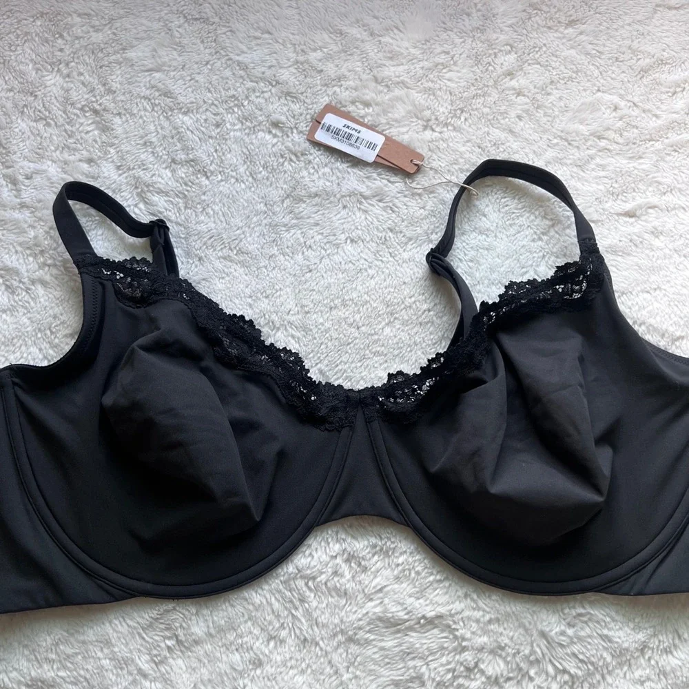 Skims Fits Everybody Lace Underwire Bra Onyx Black BA-DEM-4130 46DDD Women's NWT